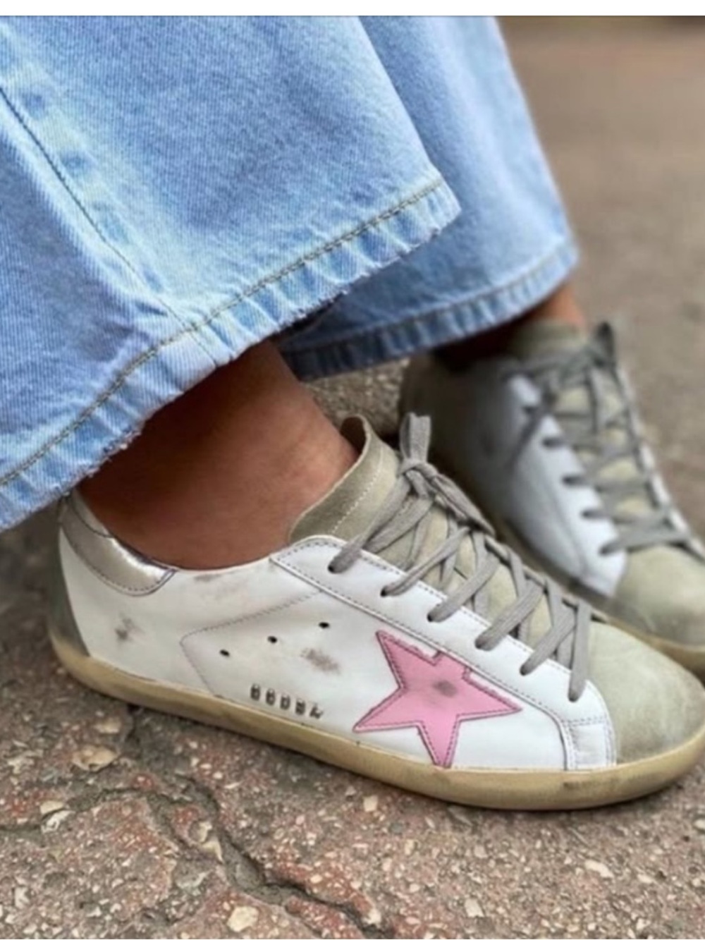 Golden Goose White Leather Sneakers with Pink Collar - Picture 2 of 9